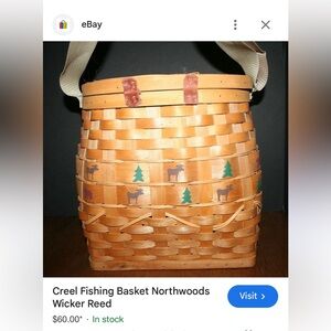 Fishing basket wicker creel fly adjustable strap sturdy woven